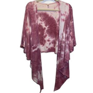 Boho Festival Elan Tie-Dye Cascade Cardigan Kimono Pink Open Front USA 1X